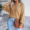 Women's Fashion Casual Solid Color Print Fall Winter Long Sleeve O Neck Sweaters