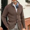 Fashion New Men's Casual Long Sleeve Knitted Cardigan Solid Color Stand Collar Slim Sweater