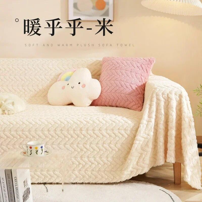 Autumn and Winter Thick Sofa Towel Solid Color Plush Sofa Cover Anti Cat Scratch Sofa Mat Sofa Cover Cloth