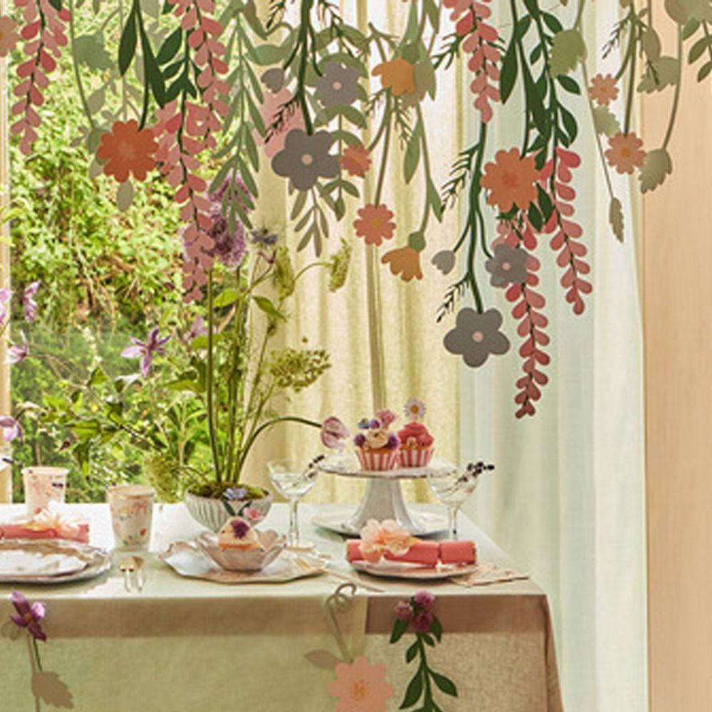 Винтажный бумажный баннер с цветочным листом, подвесной флаг с цветком, баннер с длинными листьями и цветком, украшения для дома