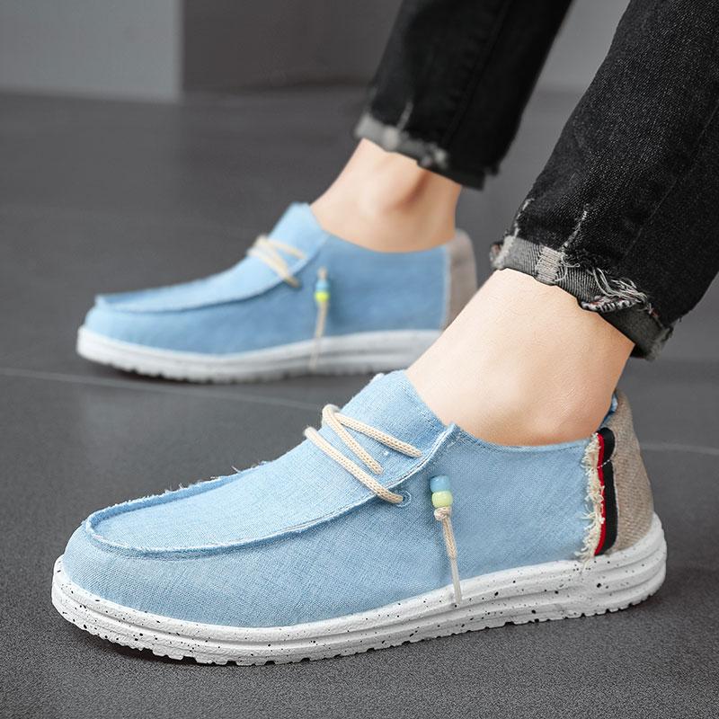 Spring Summer Blue Men's Casual Boat Shoes Lightweight Slip-on Driving Shoes Men Low-cut Breathable Canvas Men Shoes Loafers
