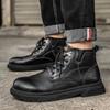 Men's Boots, New Autumn British Style Retro High Top Workwear Leather Shoes, Mid Top Business Casual Men's Shoes