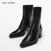 2024 New High Heels Women Short Boots Elegant Pointed Toe Office Lady Shoes Woman Genuine Leather Side Zipper Autumn Winter