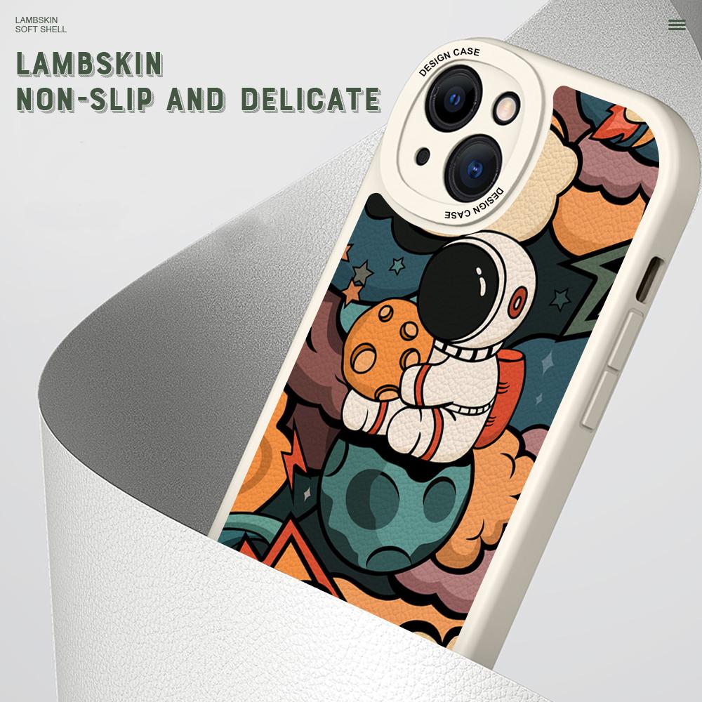 Slim Cartoon Astronaut Leather Back Casing PU Leather Cover Phone Case for OPPO Reno Realme OnePlus
