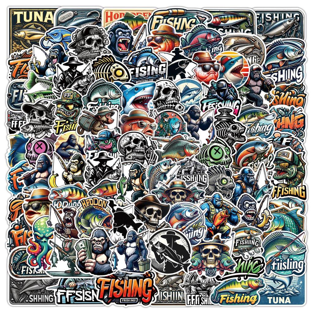 100-Piece Waterproof Outdoor Fishing Cartoon Stickers for Cups, Luggage, and Motorcycles