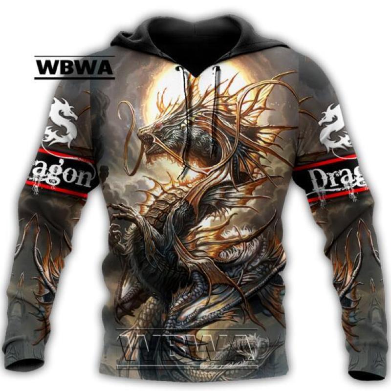 Spring Autumn Dragon And Tiger Tattoos 3D Print Unisex Deluxe Hoodie Men Sweatshirt Streetwear Pullover Casual Jacket Tracksuit