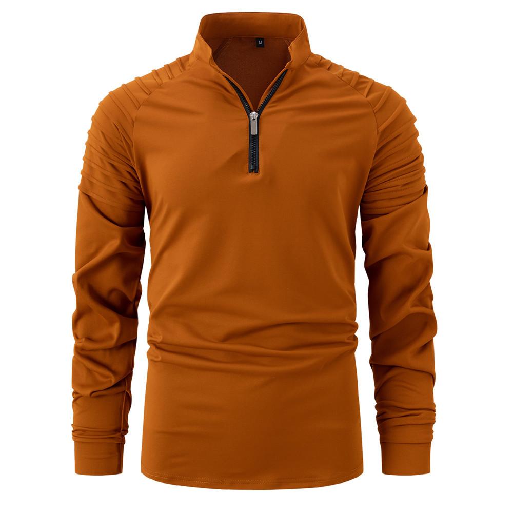 Весна Осень Slim Fit Мужская рубашка поло с длинным рукавом Однотонные спортивные поло
