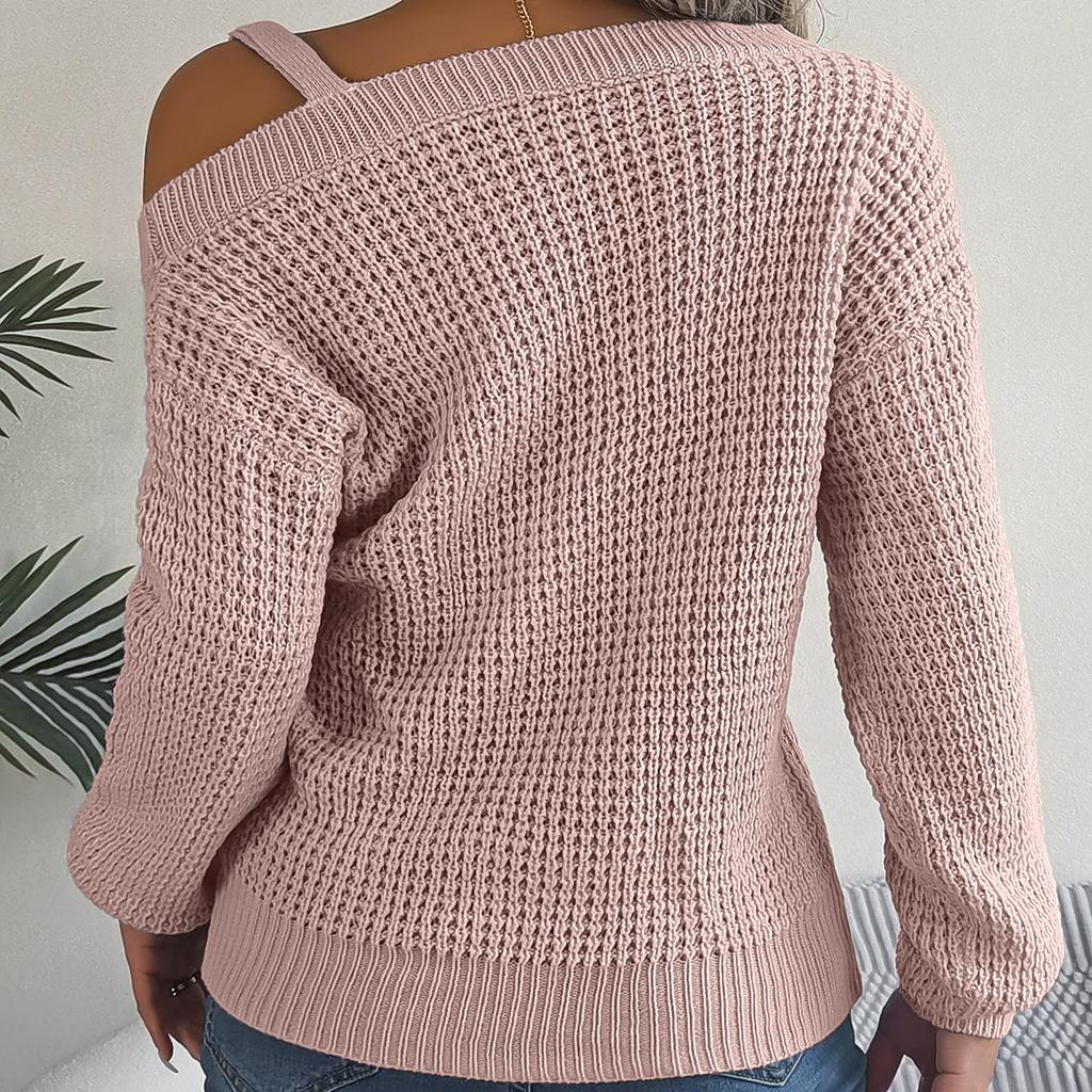 GMXIA Женские модные повседневные свободные свитера с косым воротником, однотонный цветной принт, осень-зима с длинными рукавами