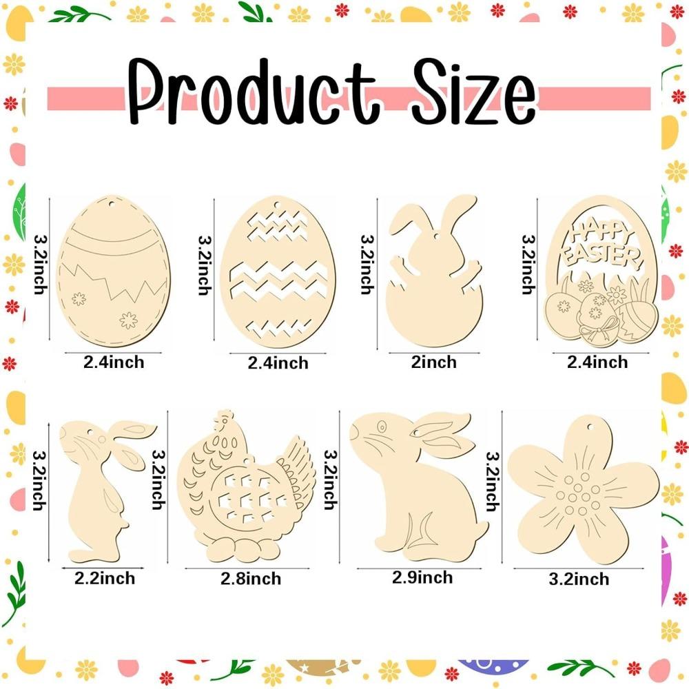 30/36/60pcs 1 Set Wooden Wooden Easter Pendant DIY Painting Craft Easter Hanging Ornament Happy Easter Rabbit Easter Egg Pendant