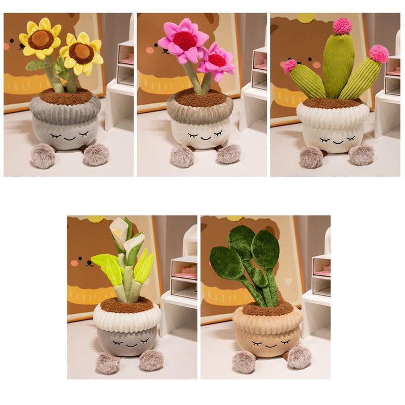 1Pc 30Cm Simulation Lifelike Sunflower Plush Toy Stuffed Ornament Potted Plants Rich Flowering Cactus Calla Lily Desktop Decor