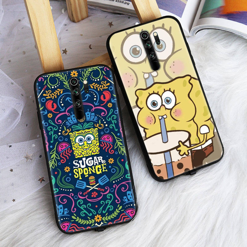 Черный чехол для iPhone 16 15 Plus 14 13 12 11 Pro 8 6 SE XR XS Max P30 Nova 5T Y5P Y6 Y7 Y8P Y9 Realme C30 C33 C31 S-41 Губка Боб Мультфильм