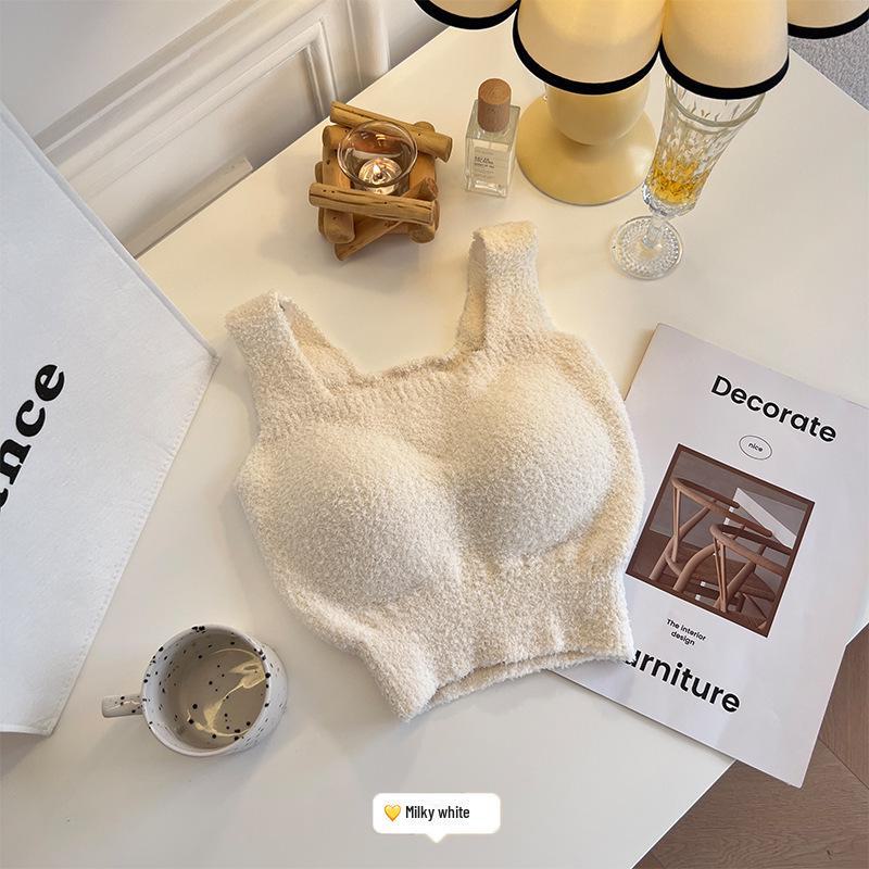 Встроенный жилет-комбинезон из плюша ягненка с нагрудными подушечками — теплый слой без бюстгальтера для осени и зимы