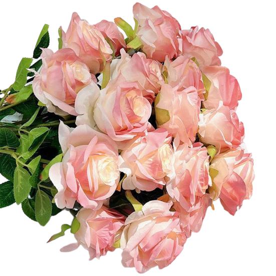 12 шт. искусственных розовых цветов, реалистичные, яркие, невыцветающие, искусственные розы, букет, свадебные украшения