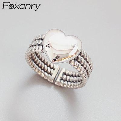 Штамп LOVE Heart Кольца Винтаж ручной работы Тайские элегантные вечерние ювелирные изделия Подарки для женщин Пары