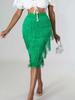 Women Green Fringe Bodycon Pencil Skirts Tassel High Waist Stretch Midi Length Femme Jupes Plus Size