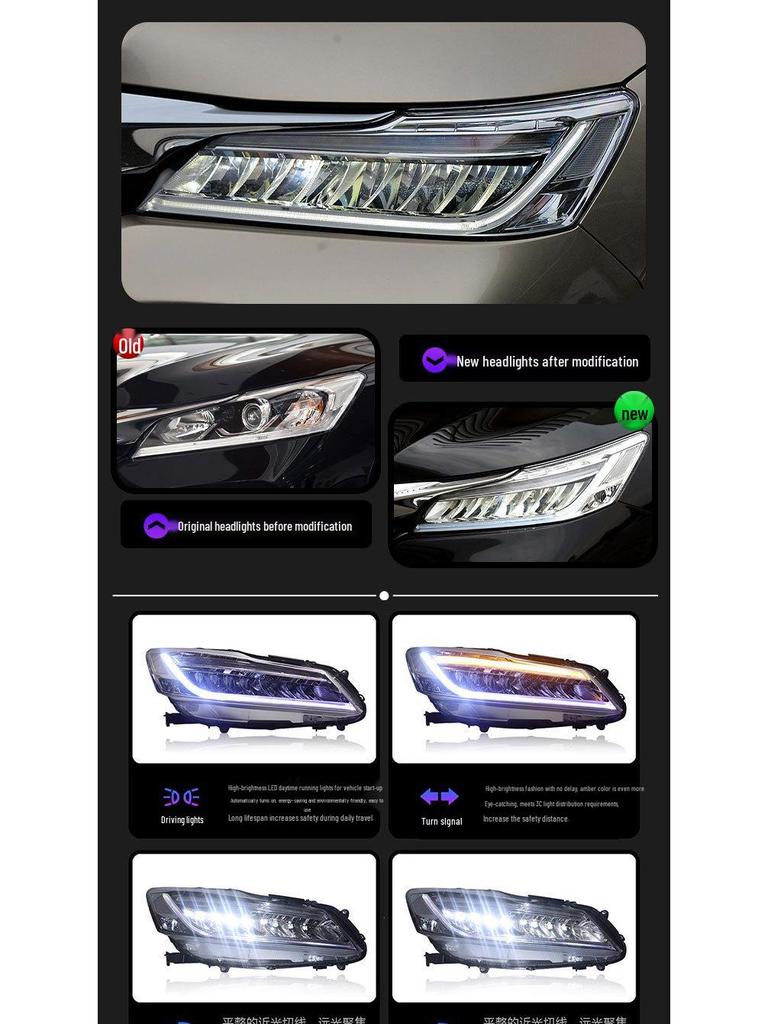 Светодиодная фара в сборе для Honda Accord 9-го поколения (16-17) с дневными ходовыми огнями и последовательными указателями поворота
