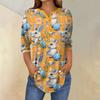 Women's 3/4 Sleeve Easter Egg Bunny Print Button Collar Fashion Casual Top