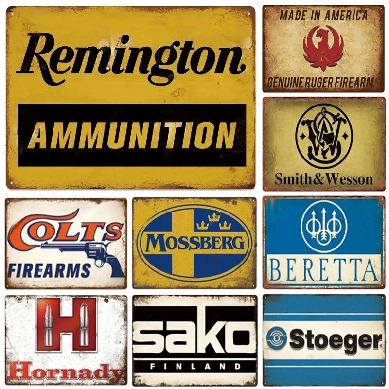 Metal Tin Signs Pistol Stonger Beretta Wesson Colt Vintage Funny Art Wall Decorations for Home Man Cave Garage Cafe Bars Clubs