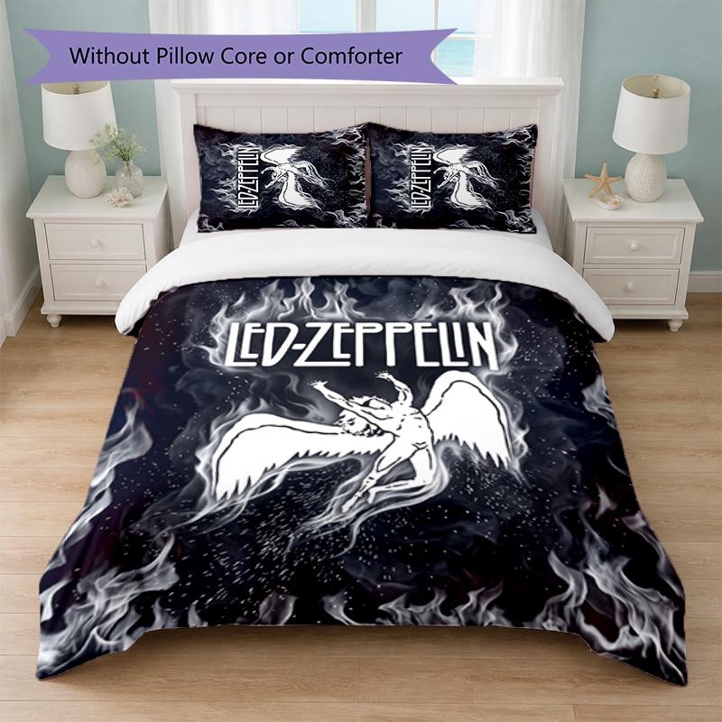 Led Zeppelin Print 3Pcs Bedding Set Duvet Cover With Two Pillowcases Soft Bed Linen For Household Bedroom