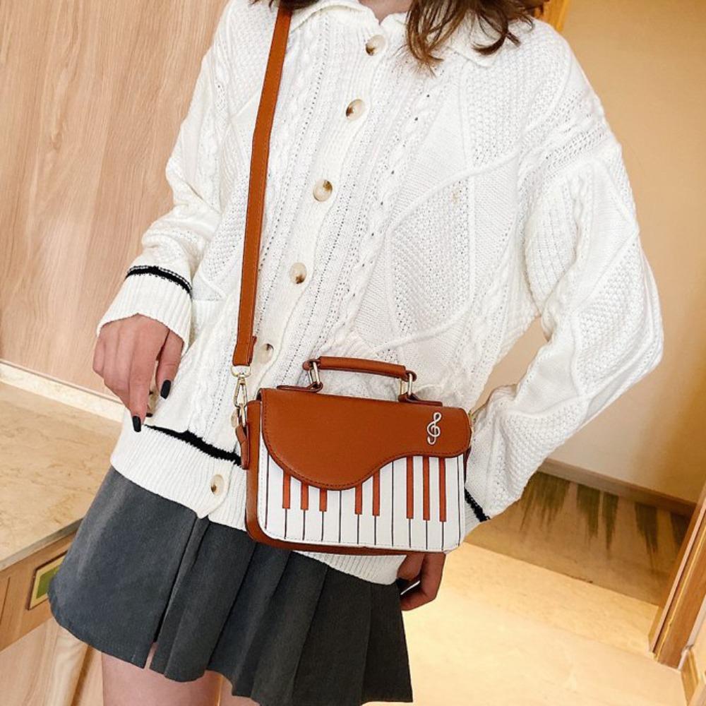 Vintage Mini Square Bag Crossbody PU Leather Bag Trendy Piano Pattern Shoulder Bag Unisex