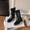 Short Boots Women's Retro Maillard Medium Boots Autumn and Winter New Western Wind Wrinkled Belt Buckle Stacked Boots Knight Boots