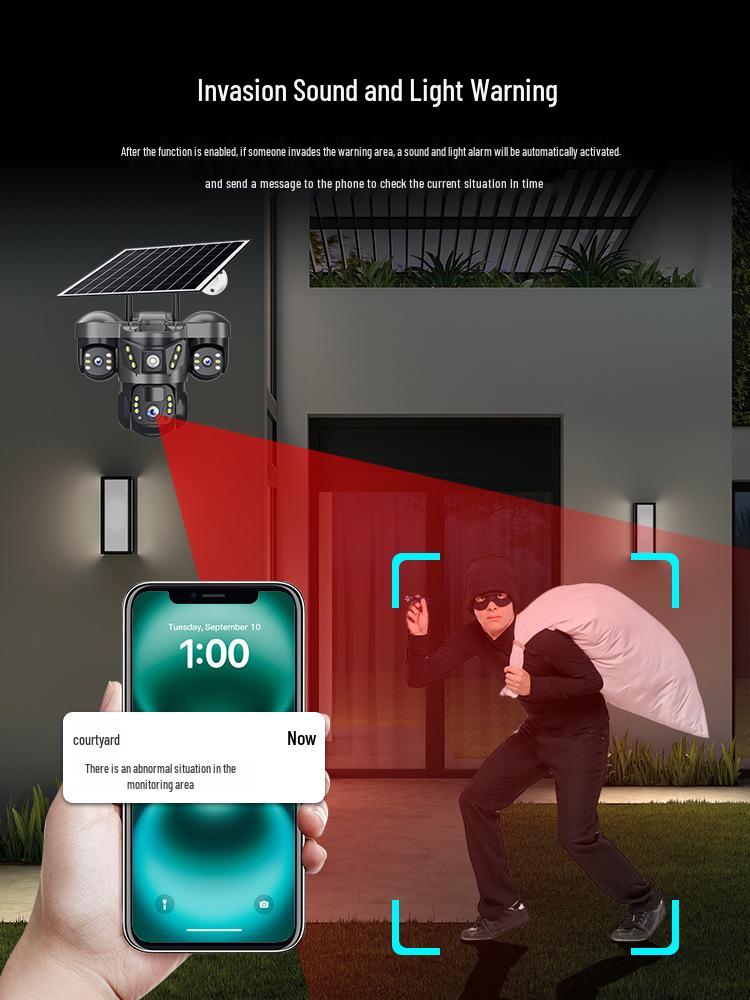 V380 4G Triple-Lens Solar-Powered Outdoor Waterproof Surveillance Camera