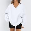 Ladies Long Sleeve Solid Color V-neck Sweatshirt