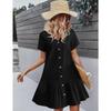 Women's Summer Cotton Linen Dress, Loose Button Down V Neck Short Sleeve Ruffle Hem Casual Dress with Pockets