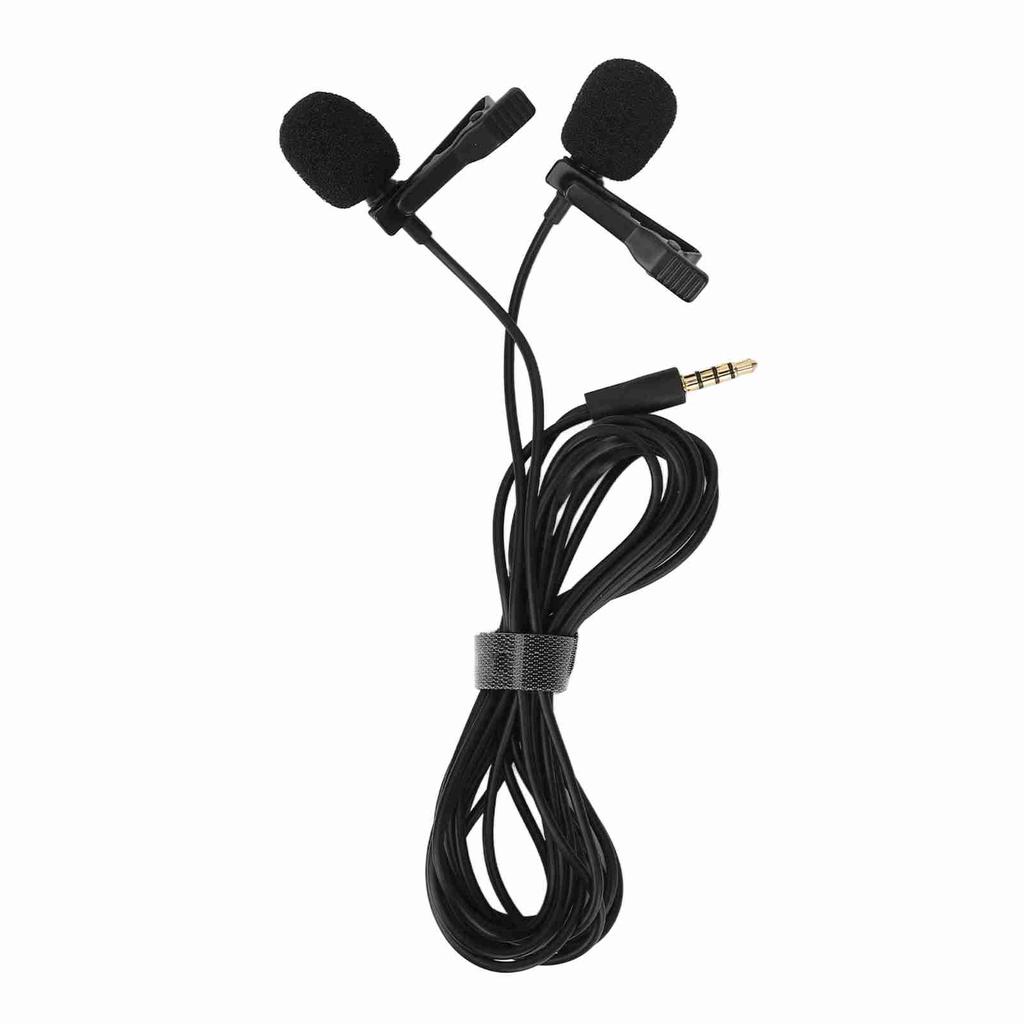 Black Double Head Lavalier Lapel Microphone No Driver Installation Required Lapel Collar Clip Mic