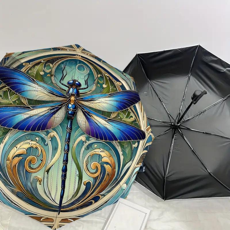 1pc Dragonfly Art Nouveau Automatic Open/Close Umbrella with Windproof, 8-Rib Sturdy Canopy, Durable Ribs, Fashionable Design1256A