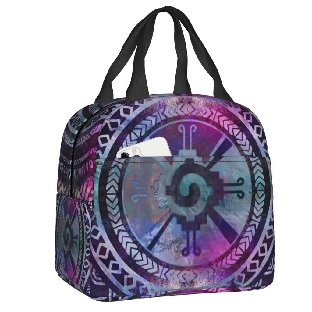 Mayan Aztec Hunab Ku Gold On Black Insulated Lunch Bag for Women Portable Cooler Thermal Lunch Box Beach Camping Travel