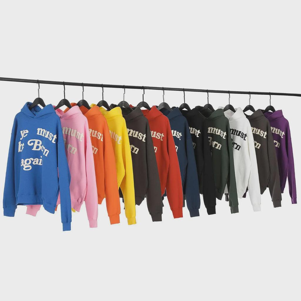 Толстовка с капюшоном из вспененного бархата с надписью «Ye Must Be Born Again» в стиле Канье