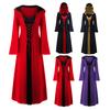 Женское платье для косплея в темном стиле, костюм ведьмы на Хэллоуин, на шнуровке, с капюшоном, в тон, с длинными рукавами и рогами, платье трапециевидной формы для выступлений