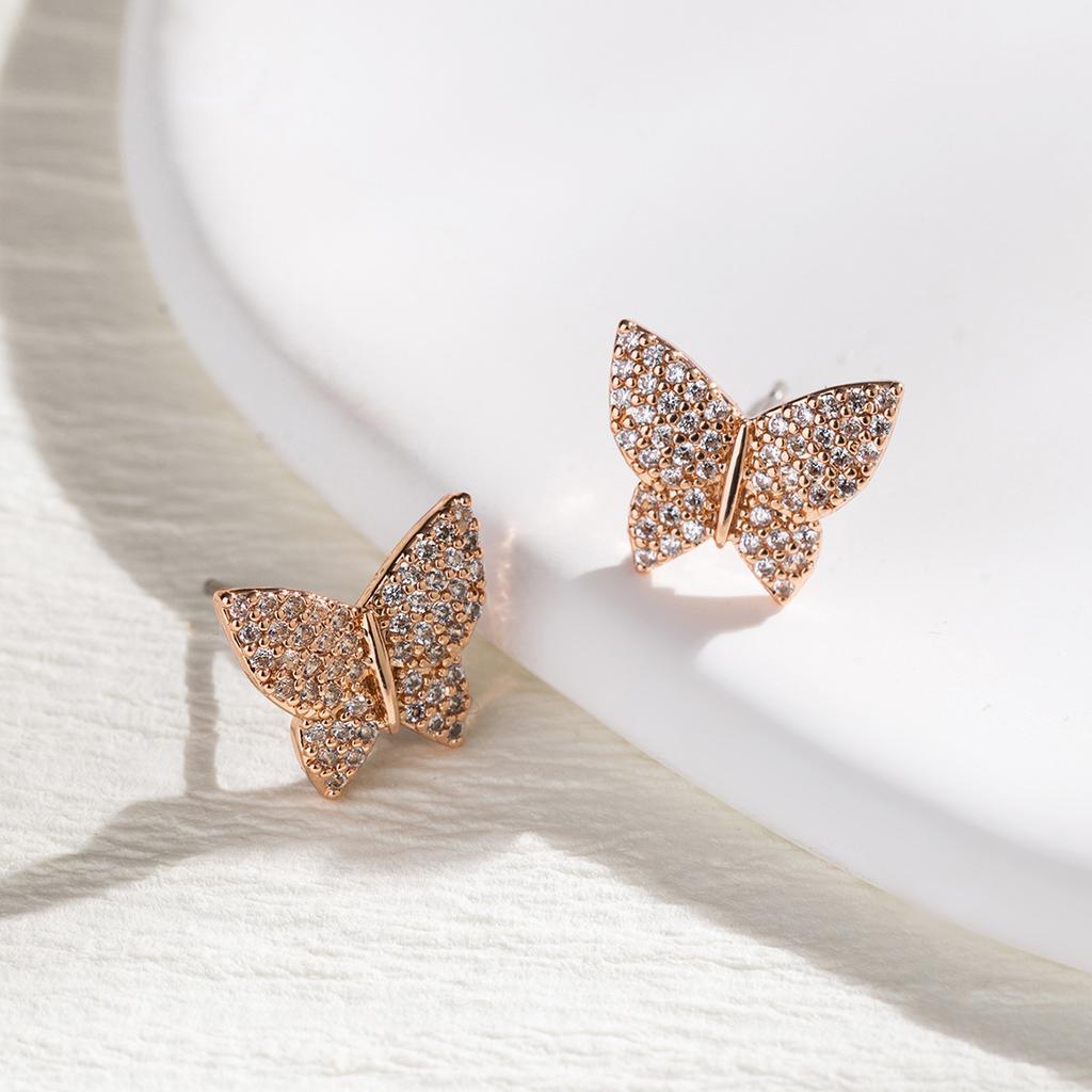 Серьги-гвоздики из стали, Япония и Корея, простые высококачественные серьги-гвоздики с цирконом в форме бабочки, женские универсальные модели, заводская оптовая партия