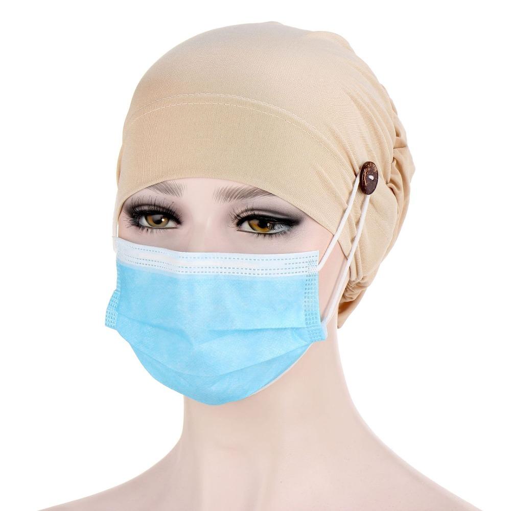 Solid Color Chemo Cap Hair Accessories Cotton Turban New Cap Button Render Women