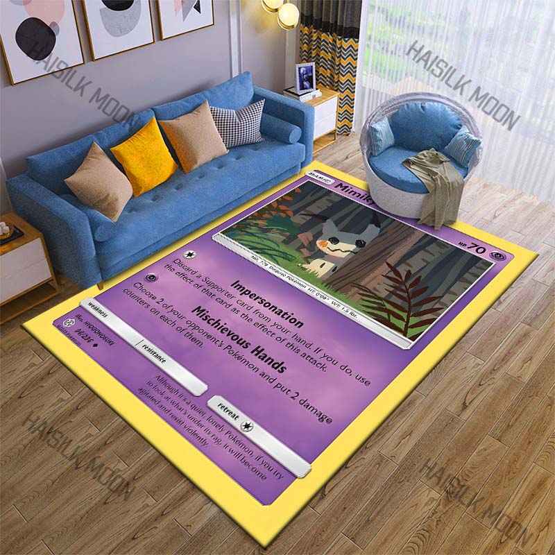 Best Seller! P-Pokemon Cards Pattern Carpet with Mimikyu Printed, Living Room Bedroom Sofa Floor Mat Home Decor Rugs Great Gifts