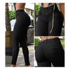 Women Pants High Waist Slim Fit Zipper Button Closure Solid Color Pockets Soft