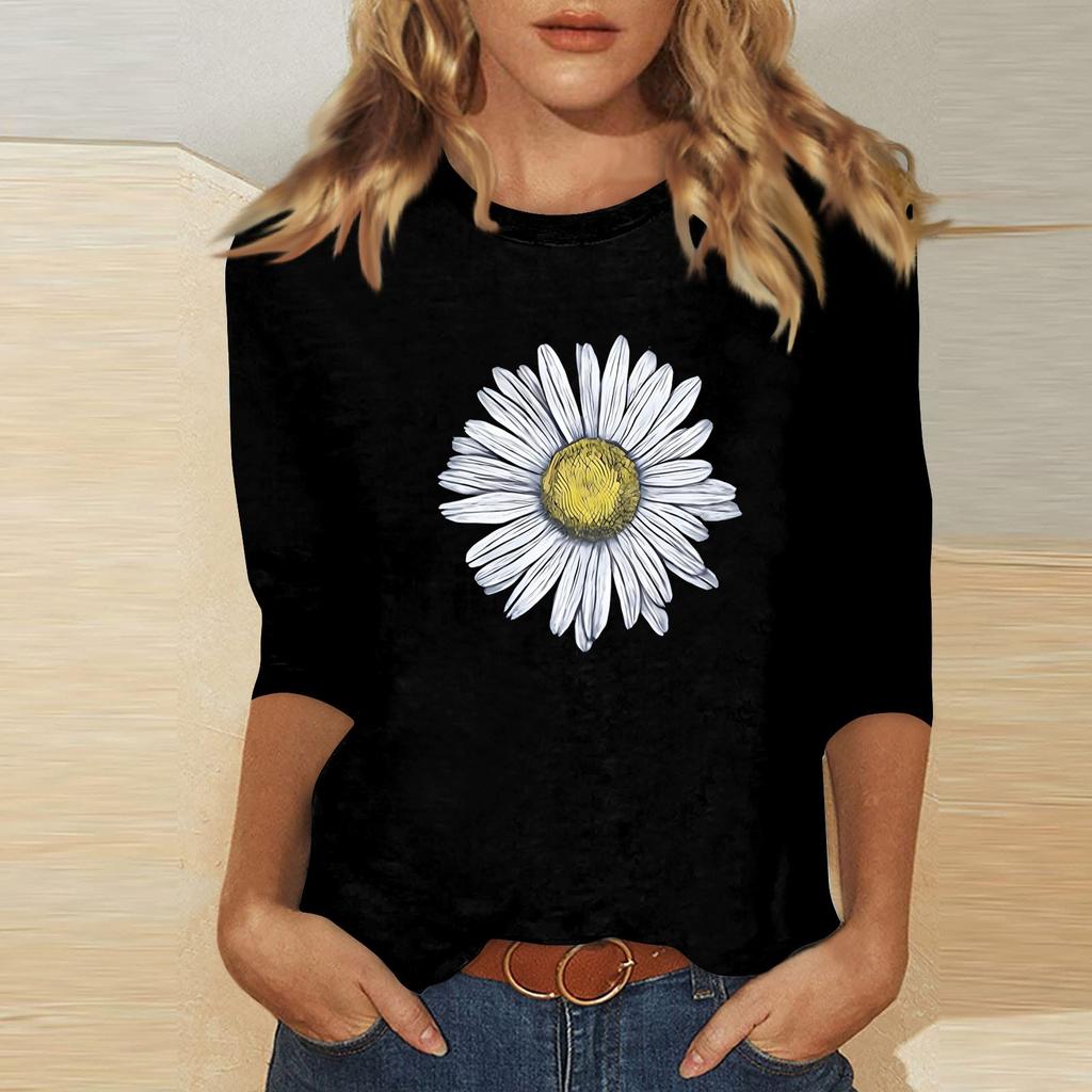 Women's O-neck 3/4 Sleeve  Print Top