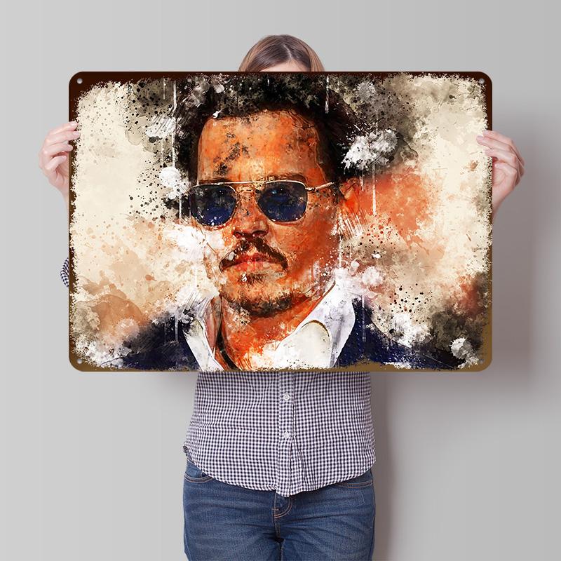 Johnny Depp Metal Poster Customized Wall Art Retro Vintage Metal Signs for Man Cave Bedroom Decoration Room Accessories House