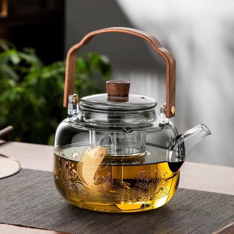 Стеклянный горшок для тушения Shangqi с ручкой из грецкого ореха