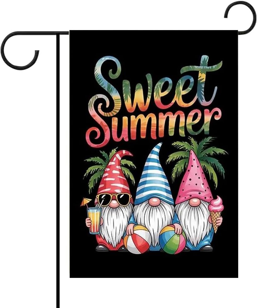 Summer Gnomes Garden ag 12x18 Inch Yard Decor Double Sided Banner Welcome Burlap Sign House Decoration Holiday Porch For E GGX