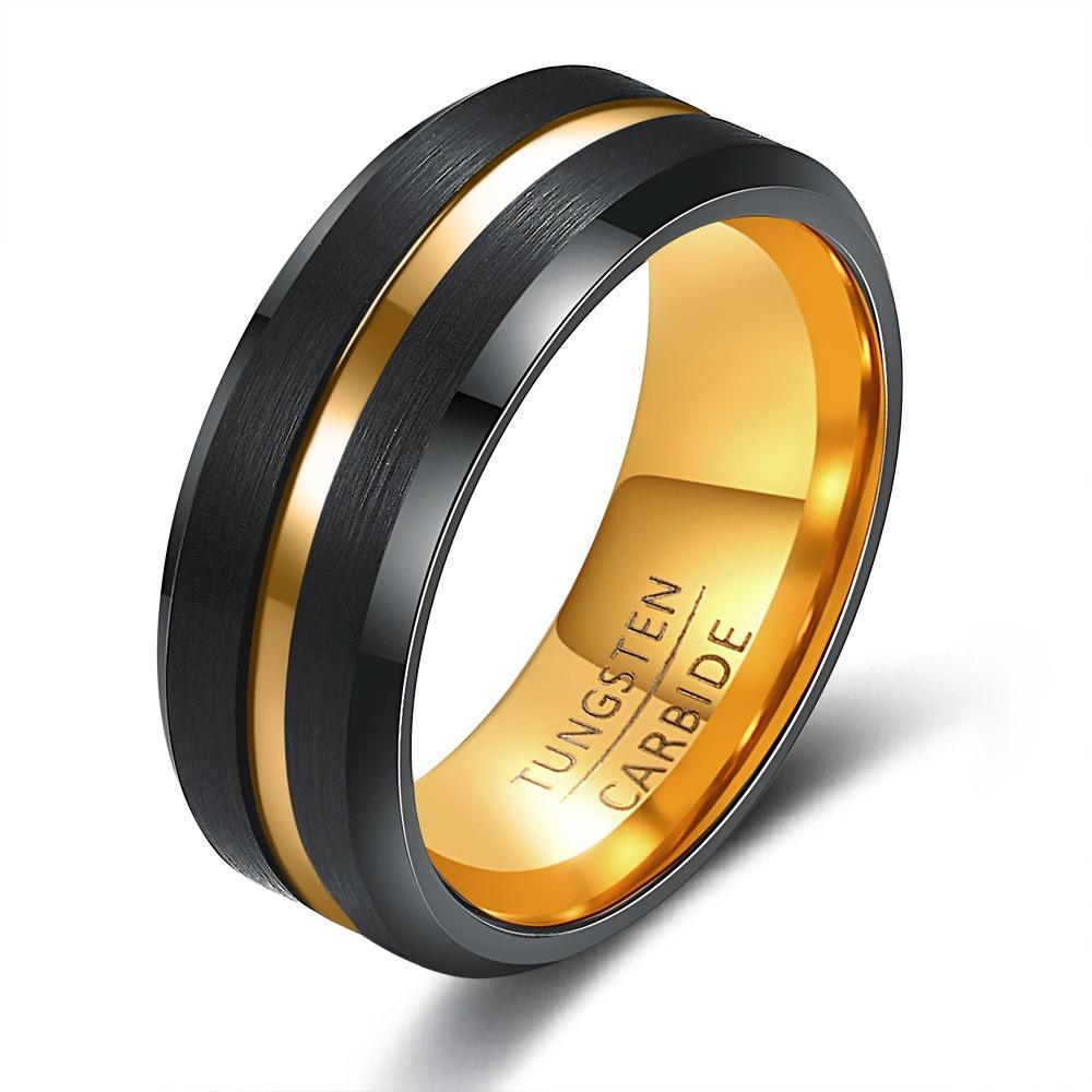 Tungsten Steel Simple Wide Band 6 8mm Grooved Brushed Unisex Two Tone Stainless Steel Ring