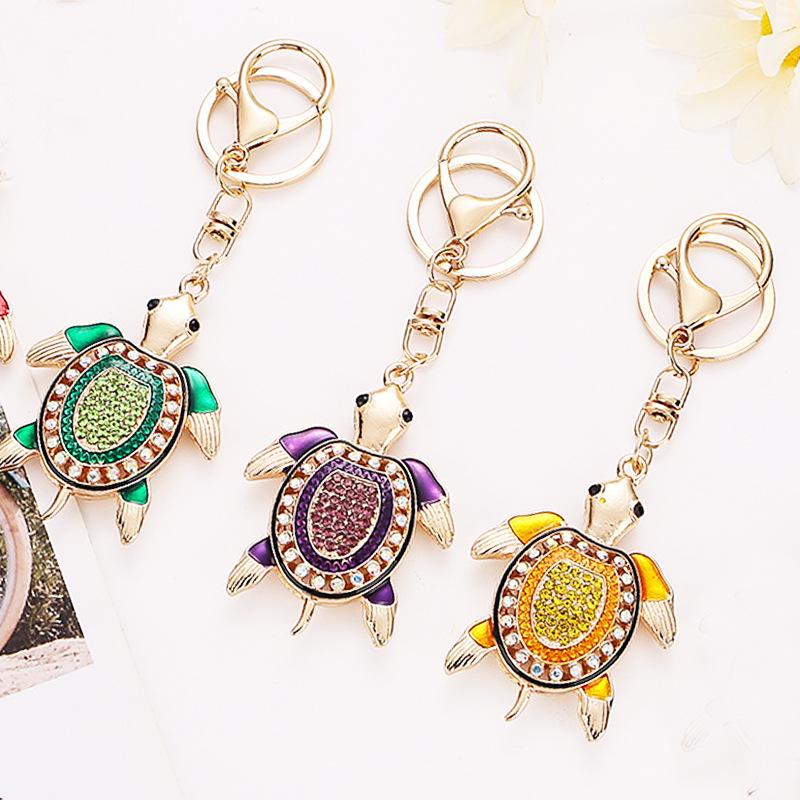 Креативный брелок-черепаха со стразами: Милый мультяшный брелок-черепаха, блестящий металлический кулон