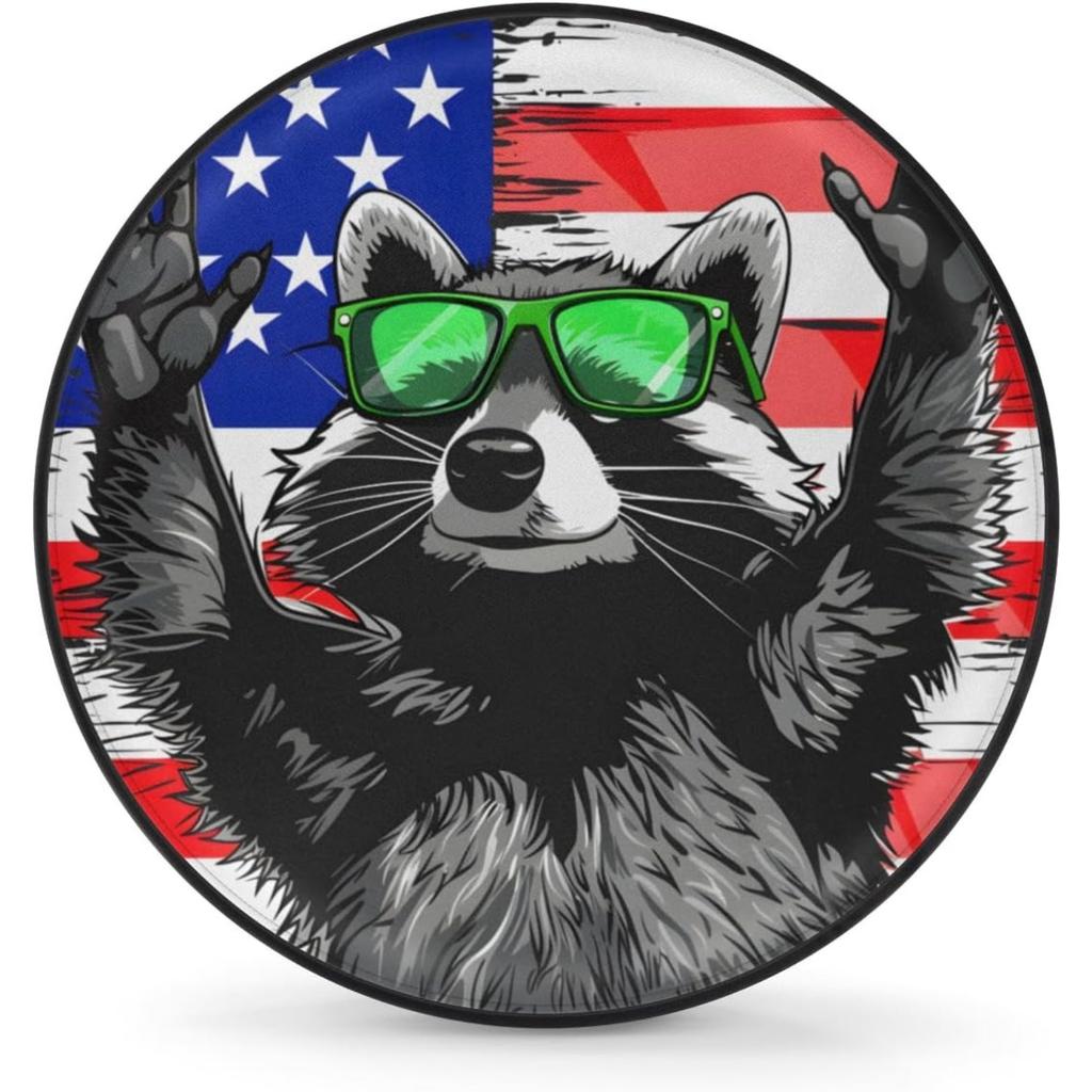 1pc Patriotic Raccoon Spare Tire Cover With American Flag Design - Durable Polyester Wheel Protector For SUV, Truck, RV, And Cam