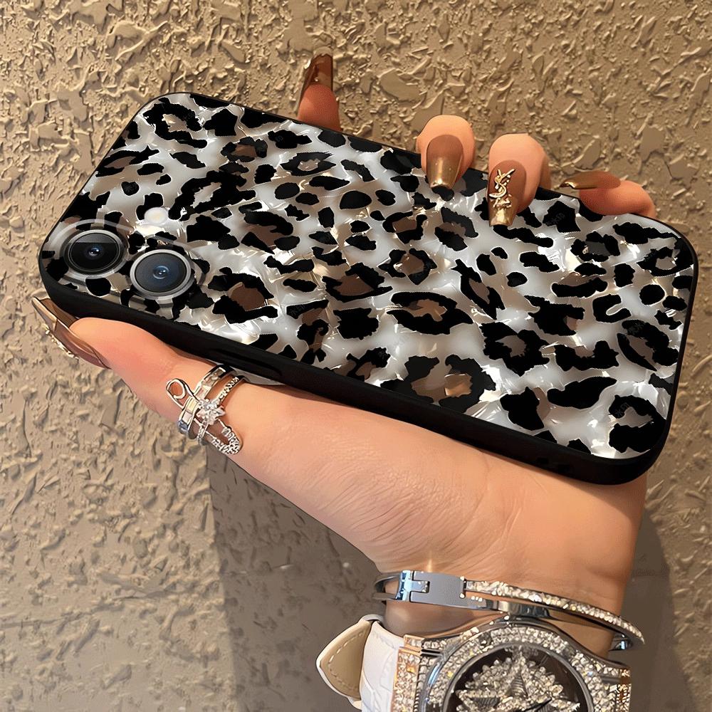 Чехол для телефона Funda для Apple iPhone 17 Pro Max 15 Pro 7 8 11 16 14 12 XR XS MAX Air 13 Леопардовый принт Арт с отпечатками губ