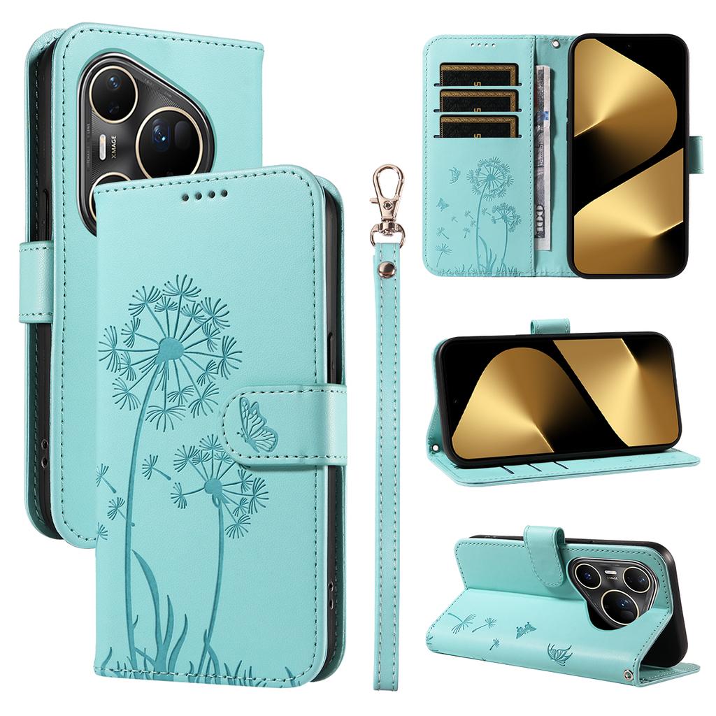 For Huawei Pura 80 Ultra Leather Wallet Case with Strap Dandelion Imprint Phone Stand Cover