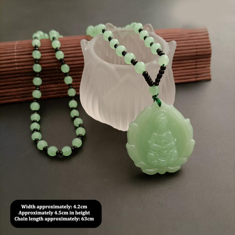 Китайский стиль зеленый нефрит ручной работы Гуаньинь нефрит кулон ожерелье буддийский орнамент амулет для женщин мужчин счастливый ювелирный подарок
