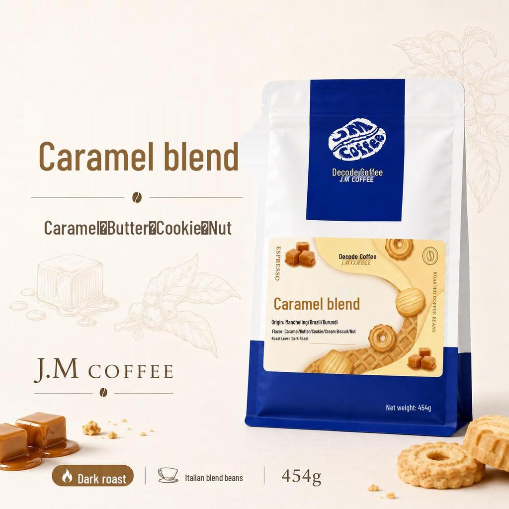 Caramel Blend Coffee Beans 454g - Low Acidity, Rich Body & Oils for Lattes