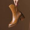 Women's Platform Chelsea Boots New Round Toe Chunky Heel Women Brown Ankle Boots Outdoor High Heel Leather Boots  Mujer