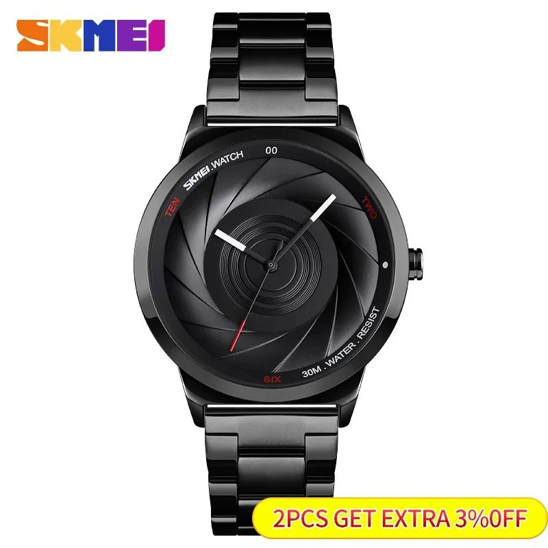 SKMEI 9210 Fashion 3D Fashion Dial Mens Watch Top Brand Luxury Full Steel Business 30 Waterproof Watch reloj Sport Quartz Watch